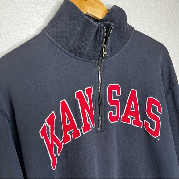 Men’s 47 Branded Kansas KU College Jayhawks Navy Half-Zip Men's Sweater XXL 2XL - Picture 2 of 8